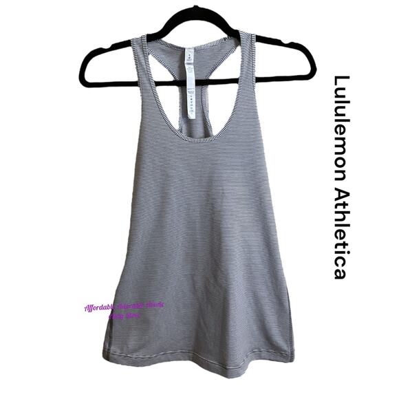 Lululemon Cool Racerback Tank Top Gray Stripe Size 6 Womens - Picture 1 of 8